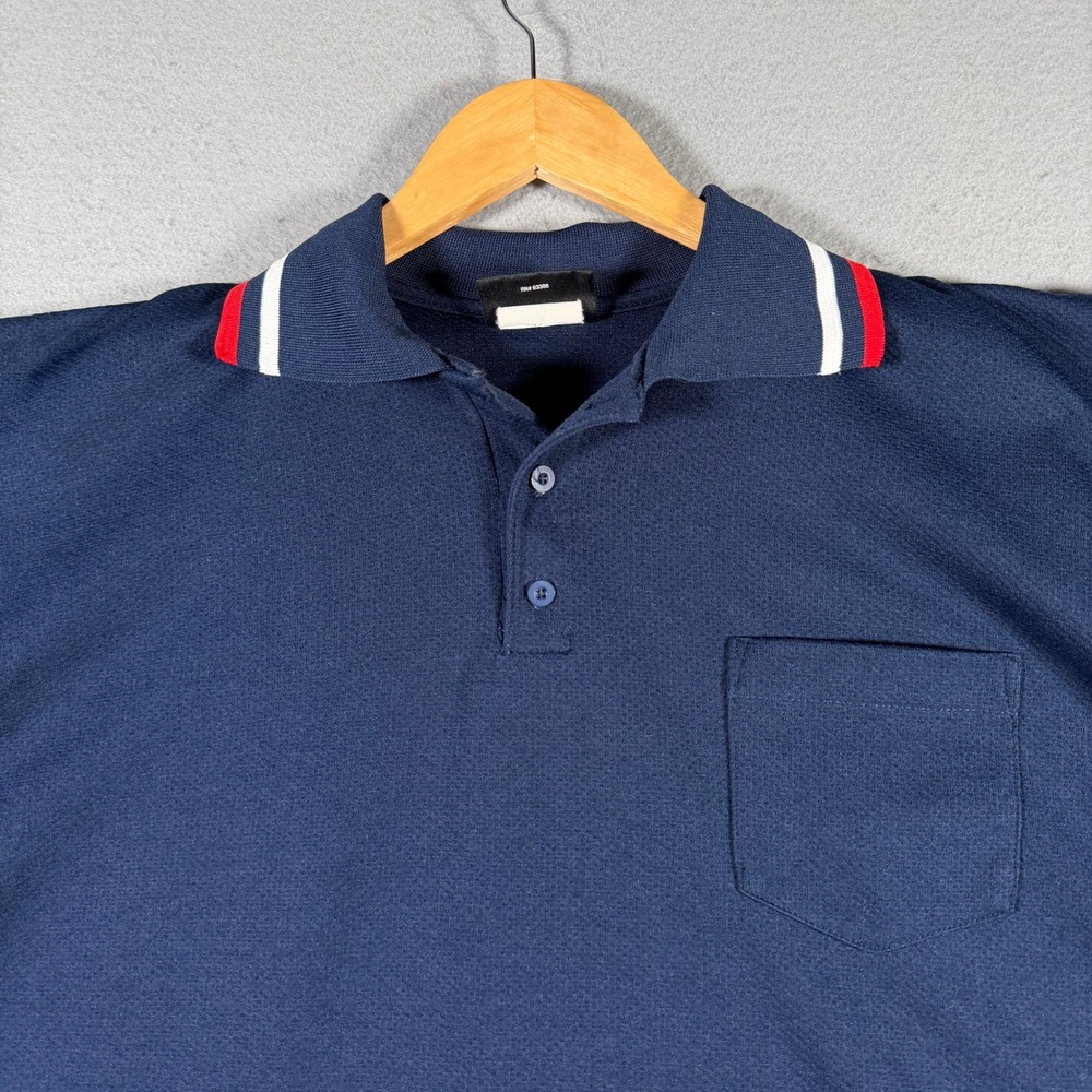 Logo Athletic Mens Navy Blue‎ Striped Trim Short Sleeve Pocket Polo Shirt Large - Picture 3 of 12